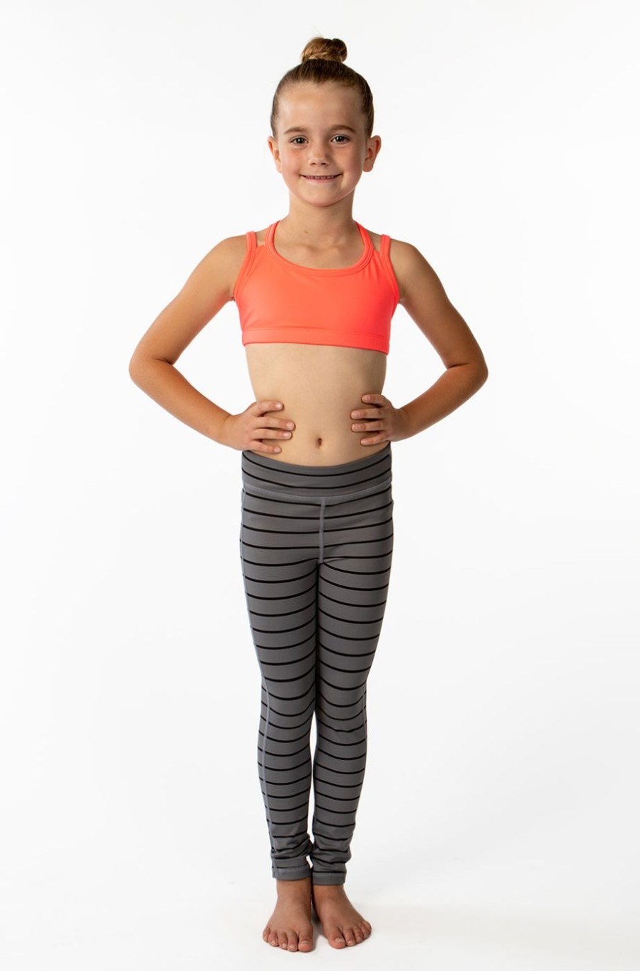 Athletic KIAVA Kids Bottoms | Kids Striped Legging-Grey With Black Stripes [Luxe Fabric]