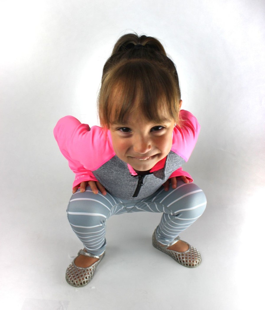 Athletic KIAVA Kids Bottoms | Kids Striped Legging-Grey With White Stripes [Final Sale]