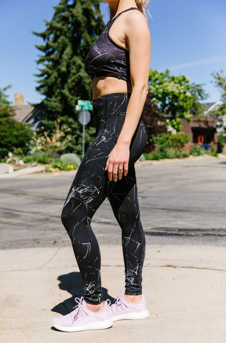 Athletic KIAVA Leggings | Black Marble Capri & Legging-[Luxe Fabric] (Last Chance)