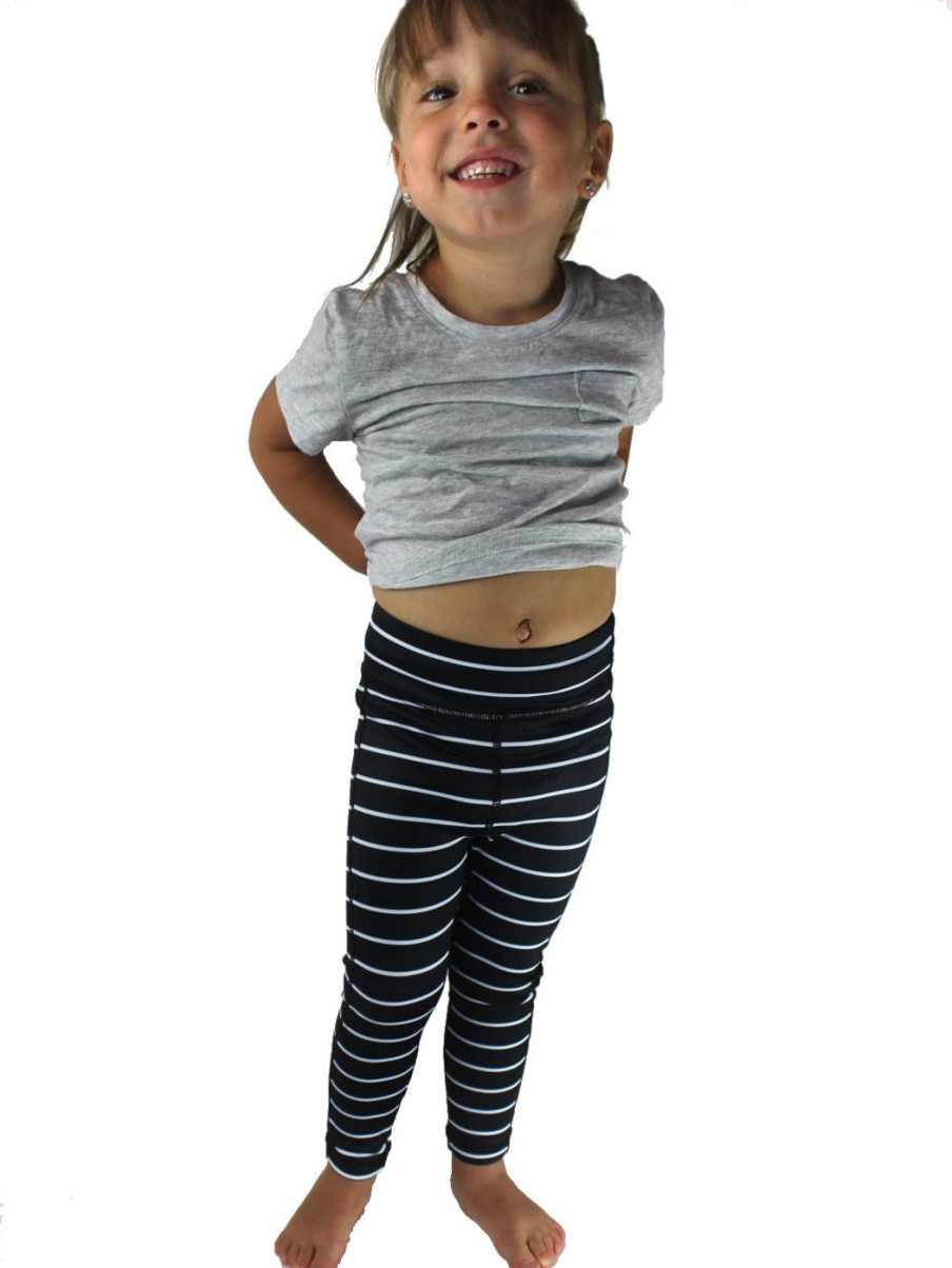 Athletic KIAVA Leggings | Kids Striped Legging-Black With White Stripes [Luxe Fabric]