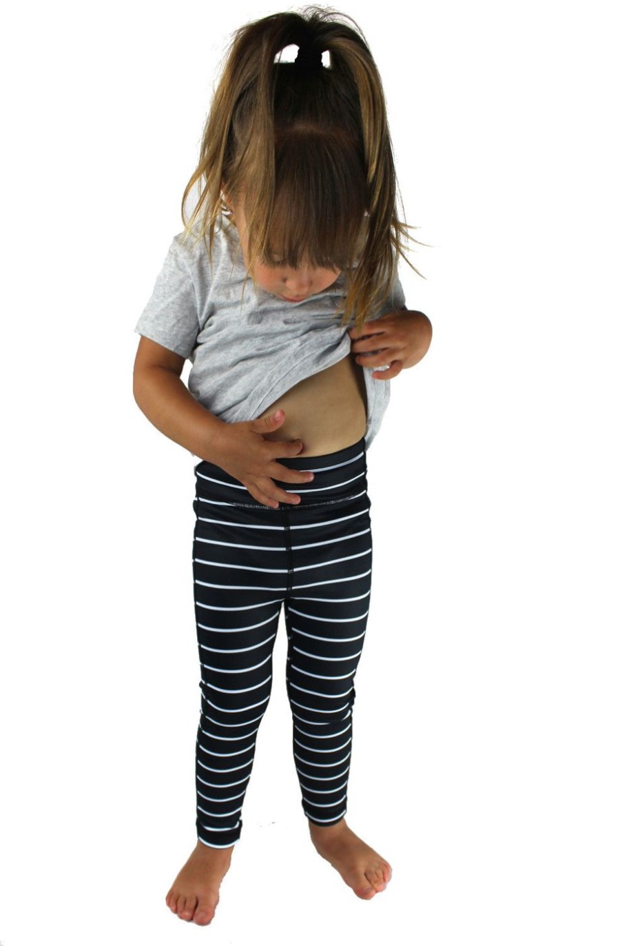 Athletic KIAVA Leggings | Kids Striped Legging-Black With White Stripes [Luxe Fabric]