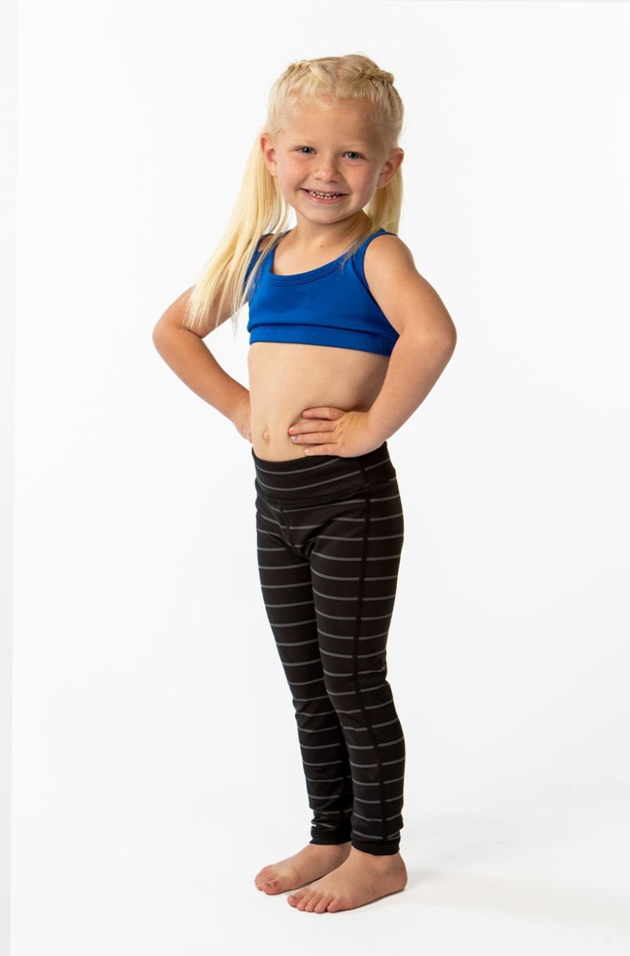 Athletic KIAVA Kids Bottoms | Kids Striped Legging-Black With Grey Stripes [Luxe Fabric]