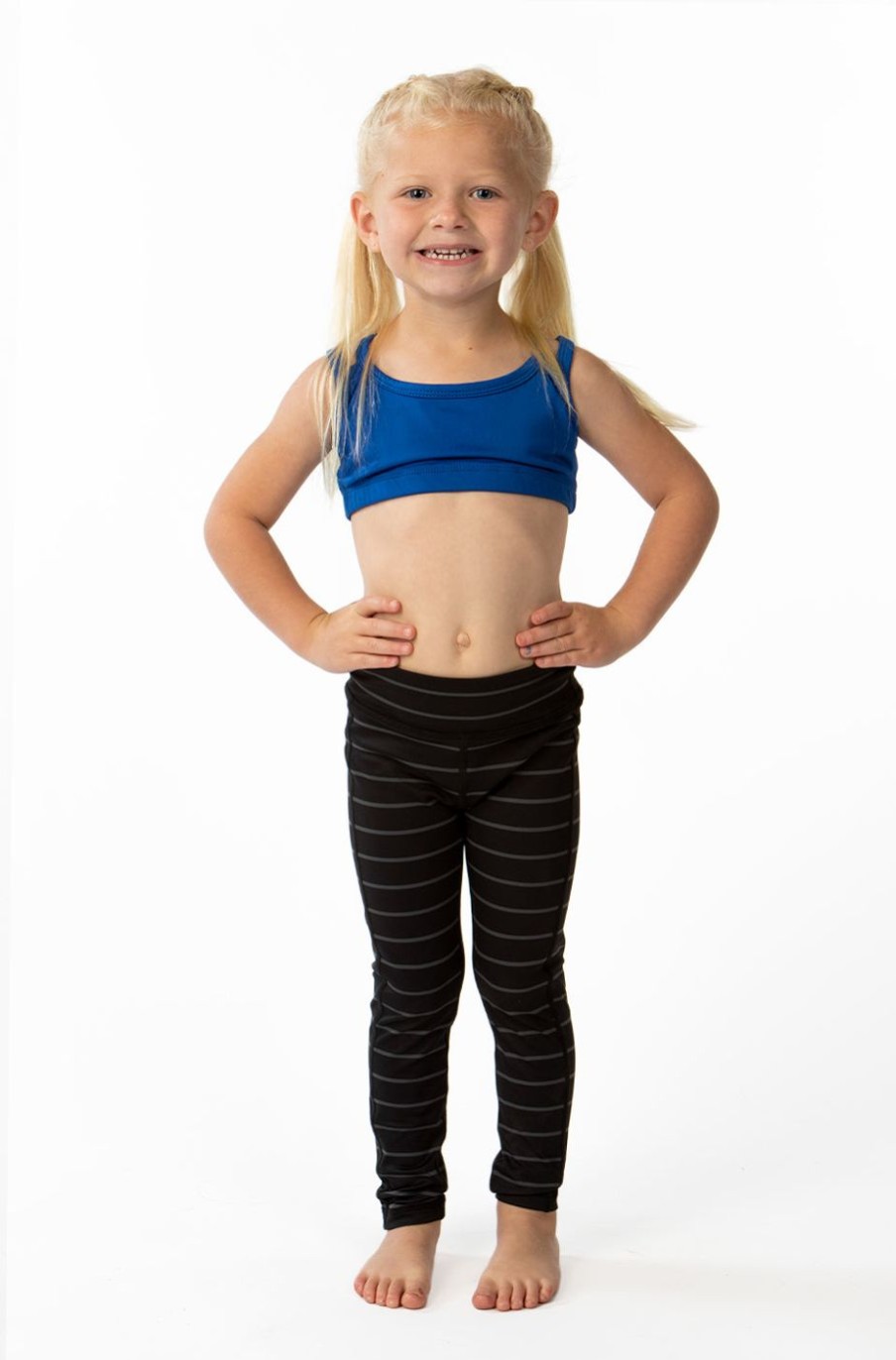 Athletic KIAVA Kids Bottoms | Kids Striped Legging-Black With Grey Stripes [Luxe Fabric]