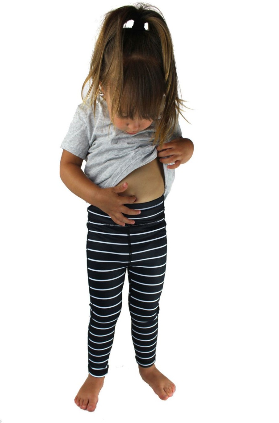 Athletic KIAVA Kids Bottoms | Kids Striped Legging-Black With White Stripes [Luxe Fabric]